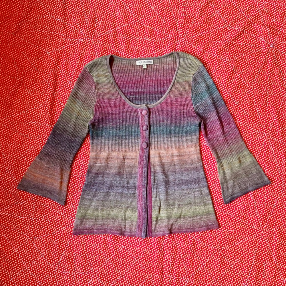 Notations Vintage 2000s Style Striped Ribbed Babydoll style Knit Cardigan Small